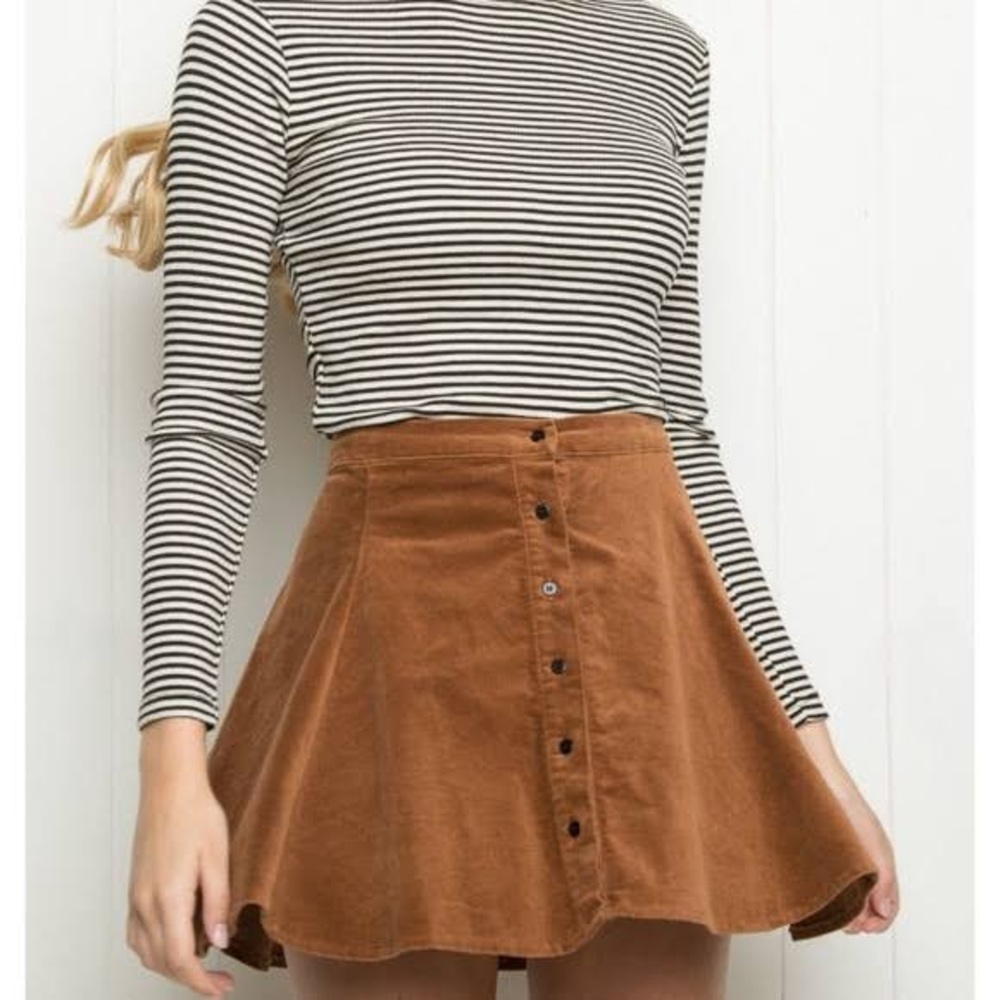 Brandy Melville Mini Skirt Suede Tan Corduroy Button Up OS (XS/S)
